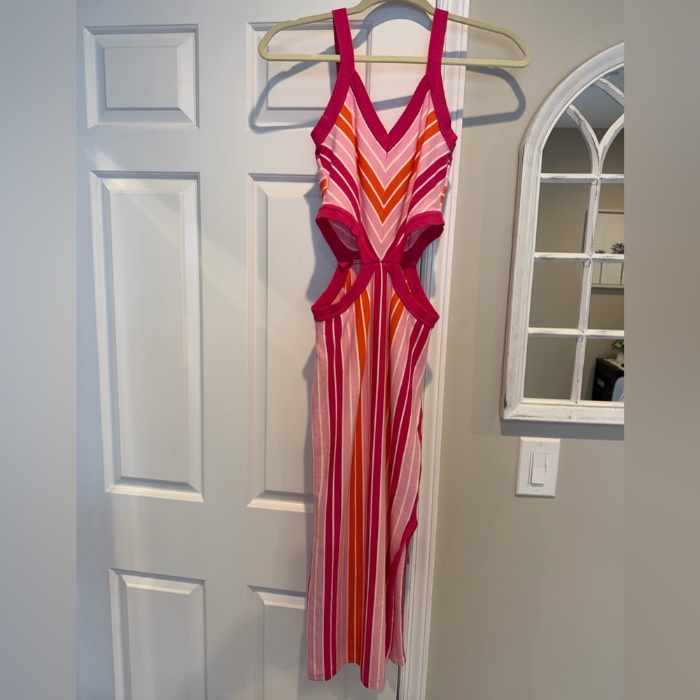 Dee Elly Women's Striped Dress Size S Pink Orange White